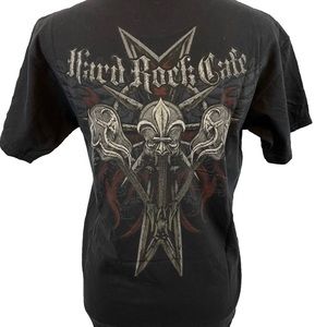 Hard Rock Cafe gray cross & guitar small T-shirt grunge cyber y2k punk rock emo